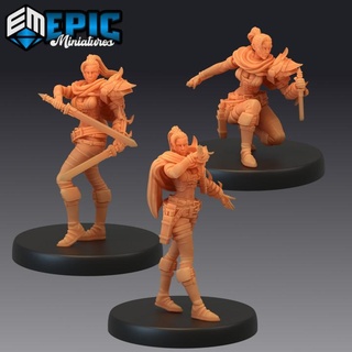 female assassin set sneaky rogue brave fighter human headhunter epic-miniatures fantasy medieval monster rpg warhammer sla enemy tabletop dungeon dnd pathfinder npc pre-supported supported pre 3d print model - Mito3D