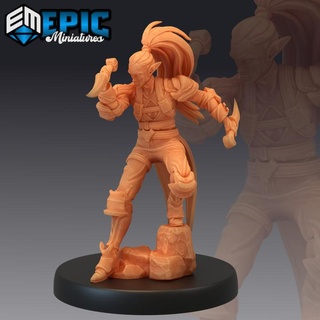 elf rogue attacking elven warrior elvish tribe epic-miniatures fantasy female medieval monster rpg warhammer sla male enemy tabletop dungeon dnd pathfinder npc pre-supported supported pre 3d print model - Mito3D