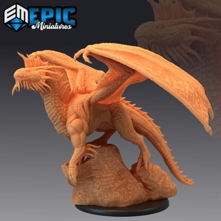 young silver dragon legendary drake winged mountain encounter magical beast epic-miniatures fantasy medieval monster rpg warhammer sla enemy tabletop dungeon dnd pathfinder npc pre-supported supported pre 3d print model - Mito3D