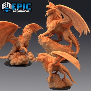 silver dragon set legendary drake winged mountain encounter magical beast epic-miniatures fantasy medieval monster rpg warhammer sla enemy tabletop dungeon dnd pathfinder npc pre-supported supported pre 3d print model - Mito3D