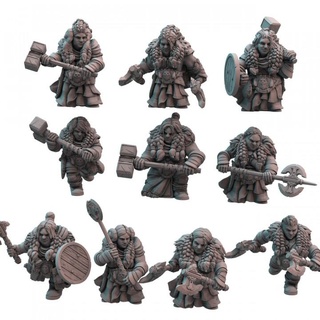 dwarf female unit 10 pre-supported print minis warriors dwarves fighters 3d print model - Mito3D
