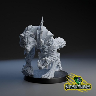 fantasy football werewolf star player -presupported brutefun minatures Tabletop Characters & Creatures Fantasy Universe horror monster undead wolf boardgame tabletop 32mm necromancer starplayer 3d print model - Mito3D