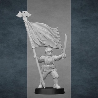 sergeant douglas donahue - hero starborne golden dragon games Tabletop Characters & Creatures Sci-Fi Universe 40k action bolt carrier guard statue wargaming warhammer banner monument flag ww2 imperial military tabletop 47 ww1 astra militarum konflikt 3d print model - Mito3D
