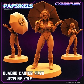 quadro kantos fixer jezeline kyle papsikels miniatures Tabletop Characters & Creatures Sci-Fi Universe female cyberpunk cyber npc bystander 3d print model - Mito3D