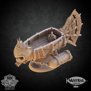 necromancer skiff astral ship large version dice heads Tabletop Characters & Creatures Fantasy Universe Vehicles Machines boat plane spelljammer 3d print model - Mito3D