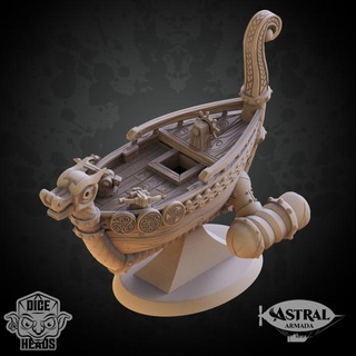 viking long boat astral ship large version dice heads Tabletop Characters & Creatures Fantasy Universe Vehicles Machines plane spelljammer 3d print model - Mito3D