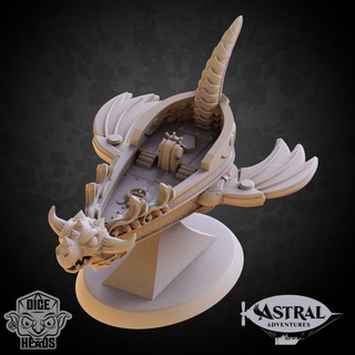 dragon yacht astral skiff large version dice heads Tabletop Characters & Creatures Fantasy Universe Vehicles Machines boat plane ship spelljammer 3d print model - Mito3D