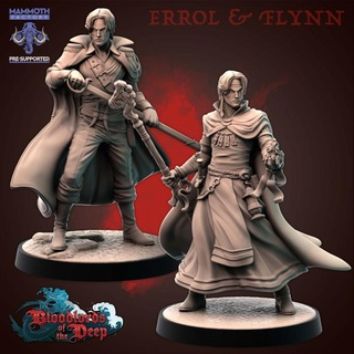 errol & flynn athersen pack mammoth factory Tabletop Characters Creatures Fantasy Universe fighter human pirate male mage captain rogue 25mm sorcerer spellcaster 3d print model - Mito3D