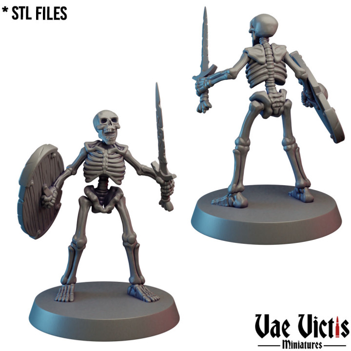 squelette 02 pre supported vaincu miniatures table personnages créatures fantaisie univers OS sombre rpg bouclier crâne soldat épée unité jeu guerre dnd nécromancie 3D print model - Mito3D