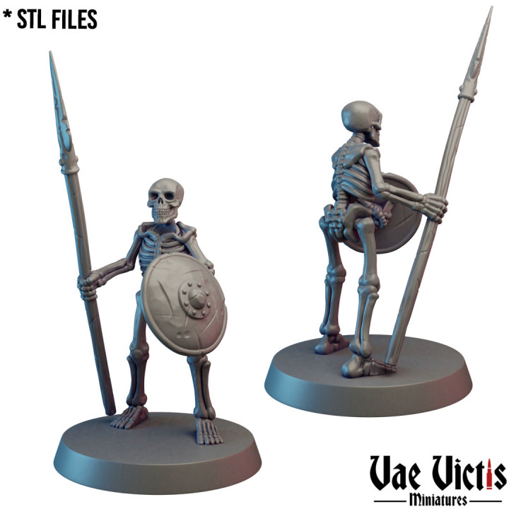 squelette 06 pre supported vaincu miniatures table personnages créatures fantaisie univers os garde rpg bouclier crâne soldat lance unité guerrier dnd nécromancie 3D print model - Mito3D