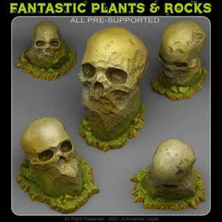 giant skull stones fantastic plants rocks Tabletop 3D Printable Terrain Fantasy Sci-Fi terrain emmanuel 4k tribe & lepas 8k 3d print model - Mito3D