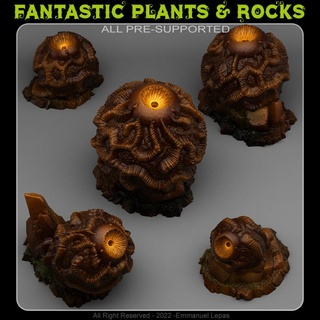 dark observer stones fantastic plants rocks Tabletop 3D Printable Terrain Fantasy Sci-Fi terrain emmanuel 4k tribe & lepas 8k 3d print model - Mito3D