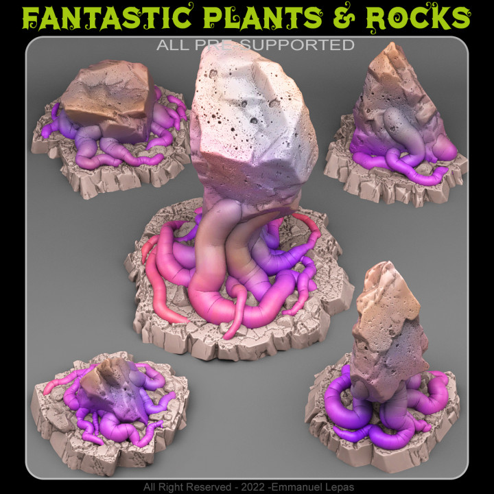squidstones fantastic plants rocks Tabletop 3D Printable Terrain Fantasy Sci-Fi terrain emmanuel 4k tribe & lepas 8k 3D print model - Mito3D