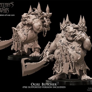 ogre butcher avatars war Tabletop Characters & Creatures Fantasy Universe dragons dungeons fantasy mini rpg warhammer miniature oldschool supports wargame dnd 9thage kingsofwar aos ttrpg kow ogrekingdoms presupported pre-supported supported ninthage aow avatarsofwar arenadeathmatch 3d print model - Mito3D