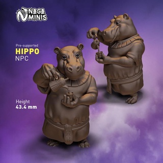 pre supported hippopotame populaire PNJ naga minis table personnages créatures fantaisie univers thé donjons Dragons dnd anthropomorphe ttrpg animalier 3d print model - Mito3D
