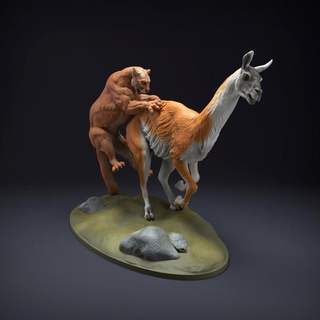 montanha leão guanaco caçar animal cova miniaturas brinquedos jogos criatura figuras natureza realista diorama Caçando puma alpaca Puma lhama 3d print model - Mito3D
