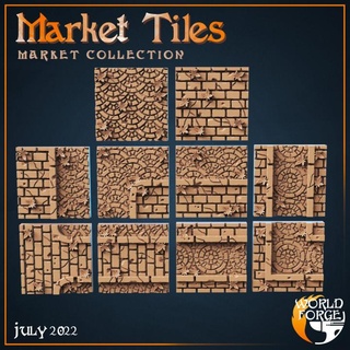 market tiles world forge miniatures Tabletop 3D Printable Terrain Fantasy medieval stone diorama 50mm town bases stall flagstone seller enviornment 3d print model - Mito3D