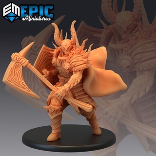 devil warlord shield hell general demon warrior evil lord abyss encounter epic-miniatures fantasy medieval monster rpg warhammer sla enemy tabletop dungeon dnd pathfinder npc pre-supported supported pre 3d print model - Mito3D