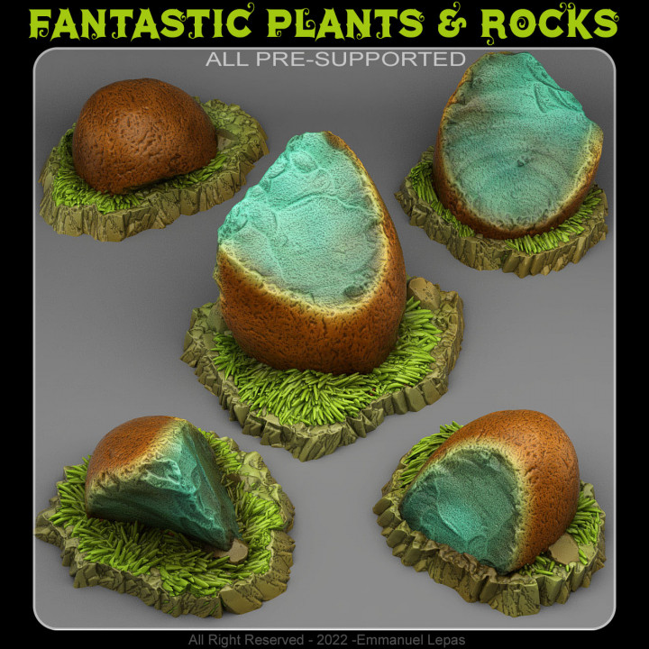 Blau Magie Feuersteine Fantastisch Pflanzen Felsen Tischplatte 3D druckbar Terrain Fantasie Sci Fi Emmanuel 4k Loslassen 8k 3D print model - Mito3D