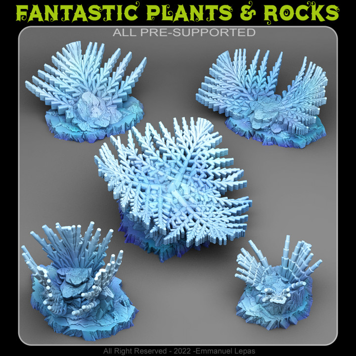 gigante floco neve plantas fantástico pedras tampo mesa 3D imprimível terreno fantasia Sci Fi emmanuel 4k tribo Solte 8k 3D print model - Mito3D