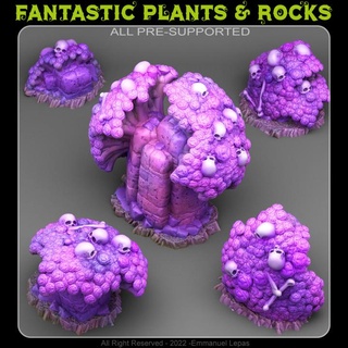 mystical death flowers fantastic plants rocks Tabletop 3D Printable Terrain Fantasy Sci-Fi terrain emmanuel 4k tribe & lepas 8k 3d print model - Mito3D