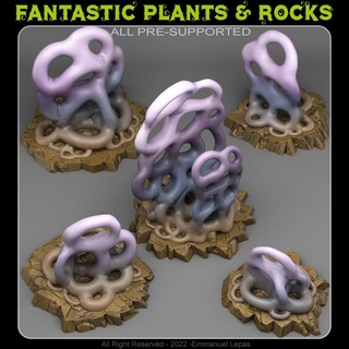 agressive shapeless mushrooms fantastic plants rocks Tabletop 3D Printable Terrain Fantasy Sci-Fi terrain emmanuel 4k tribe & lepas 8k 3d print model - Mito3D