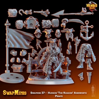 swapmini 37 - hudson 'the kraken' ainsworth pirate heroes & beasts Tabletop Characters Creatures Fantasy Universe modular dungeonsanddragons dnd jacksparrow heroesandbeasts dndpirate piratemini pirateminiature jacksparrowmini blackbeardmini dndblackbeard 3d print model - Mito3D