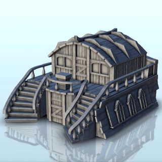wooden building double-stairs 1 - pirate jungle island beach piracy caribbean medieval terrain hartolia miniatures Tabletop 3D Printable Terrain Fantasy architecture boat rpg sea warhammer tropical d&d buccaneers scenery dungeons dragons thug age sigmar corsairs privateers sword sorcery 3d print model - Mito3D