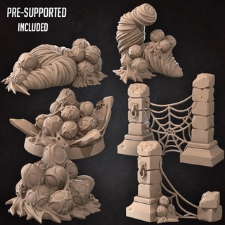 arachnophobia assets pack bite bullet Tabletop 3D Printable Terrain Fantasy dungeons eggs undead miniature spider boardgame tabletop web dungeon patreon dnd scenery cocoon spiders columns undeads bitethebullet btb archnophobia 3d print model - Mito3D