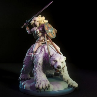 hilde - polar bear barbarian torrida minis Tabletop Characters & Creatures Fantasy Universe shield sword warrior woman pinup 3d print model - Mito3D