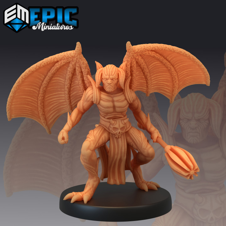winged devil army mace hell warrior demon general evil lord abyss encounter epic-miniatures fantasy medieval monster rpg warhammer sla enemy tabletop dungeon dnd pathfinder npc pre-supported supported pre 3D print model - Mito3D