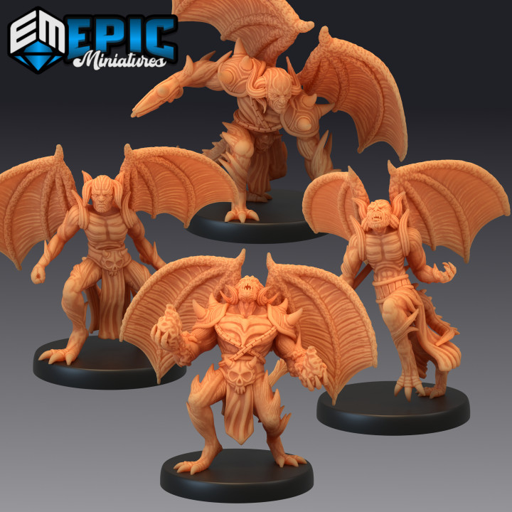 winged devil army set hell warrior demon general evil lord abyss encounter epic-miniatures fantasy medieval monster rpg warhammer sla enemy tabletop dungeon dnd pathfinder npc pre-supported supported pre 3D print model - Mito3D