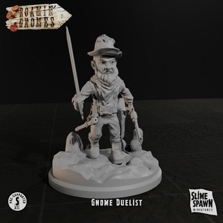 gnomo duelista vagando gnomos slimespawn miniaturas tampo mesa personagens criaturas fantasia universo lutador pistola carregador vaqueiro dnd cavaleiro Oeste selvagem ocidental guerra civil ttrpg 3d print model - Mito3D