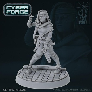 Siber dövme yıldönümü rota 77 Temmuz titan minyatürler kadın Önder punk Warhammer Necromunda siberpunk savaş oyunu çatışma çete pislik nişancı 3d print model - Mito3D