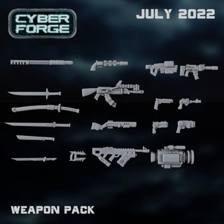 cyber forge anniversary route 77 weapon pack titan miniatures guard space sword warhammer imperial necromunda laser plasma cyberpunk hive lasgun chainsword 3d print model - Mito3D