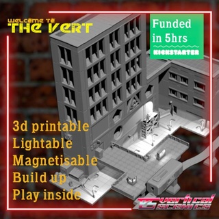 vértamo cyberpunk edificio equipo all in pedal arranque versión iain Davies mesa 3D imprimible terreno Sci Fi bar modular almacén paisaje encender iluminable 3d print model - Mito3D