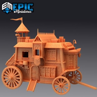 house wheels mount drawn carriage gothic vehicle mystery building monster hut epic-miniatures fantasy medieval rpg warhammer horse sla enemy tabletop dungeon dnd pathfinder npc pre-supported supported pre 3d print model - Mito3D