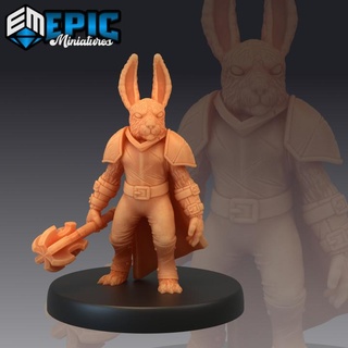 bunny paladin rabbit warrior rodent soldier hare army epic-miniatures fantasy medieval monster rpg warhammer sla enemy tabletop dungeon dnd pathfinder npc pre-supported supported pre 3d print model - Mito3D