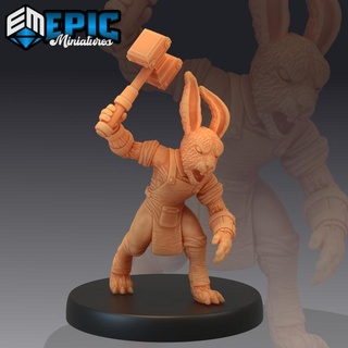 bunny hammer rabbit warrior rodent soldier hare army epic-miniatures fantasy medieval monster rpg warhammer sla enemy tabletop dungeon dnd pathfinder npc pre-supported supported pre 3d print model - Mito3D
