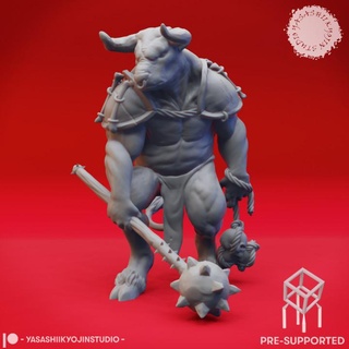 minotaur mace - book beasts tabletop miniature pre-supported yasashii kyojin studio Tabletop Characters & Creatures Fantasy Universe 40k beast creature monster character dungeonsanddragons roleplaying mtg dnd pathfinder kingsofwar aos ttrpg warcry mordhiem 3d print model - Mito3D