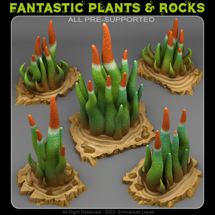 giftig Fühler Kaktus Fantastisch Pflanzen Felsen Tischplatte 3D druckbar Terrain Fantasie Sci Fi Emmanuel 4k Stamm Loslassen 8k 3D print model - Mito3D