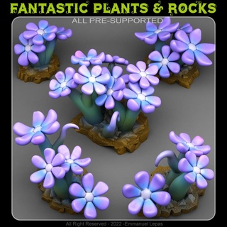 magic childish flowers fantastic plants rocks Tabletop 3D Printable Terrain Fantasy Sci-Fi terrain emmanuel 4k tribe & lepas 8k 3d print model - Mito3D