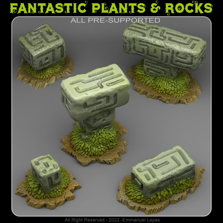 misterioso alieno pietre fantastico impianti rocce tavolo 3D stampabile terreno fantasia Sci Fi emmanuel 4k tribù Lascia andare supportato 8k 3D print model - Mito3D