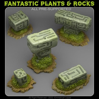 mysterious alien stones fantastic plants rocks Tabletop 3D Printable Terrain Fantasy Sci-Fi terrain emmanuel 4k tribe & lepas supoprted 8k 3d print model - Mito3D