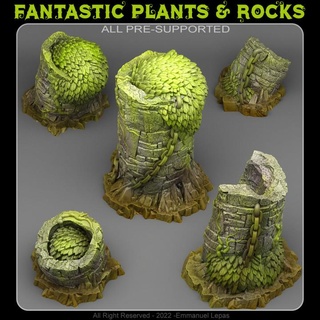 overgrown citerns fantastic plants rocks Tabletop 3D Printable Terrain Fantasy Sci-Fi terrain emmanuel 4k tribe & lepas 8k plnts 3d print model - Mito3D