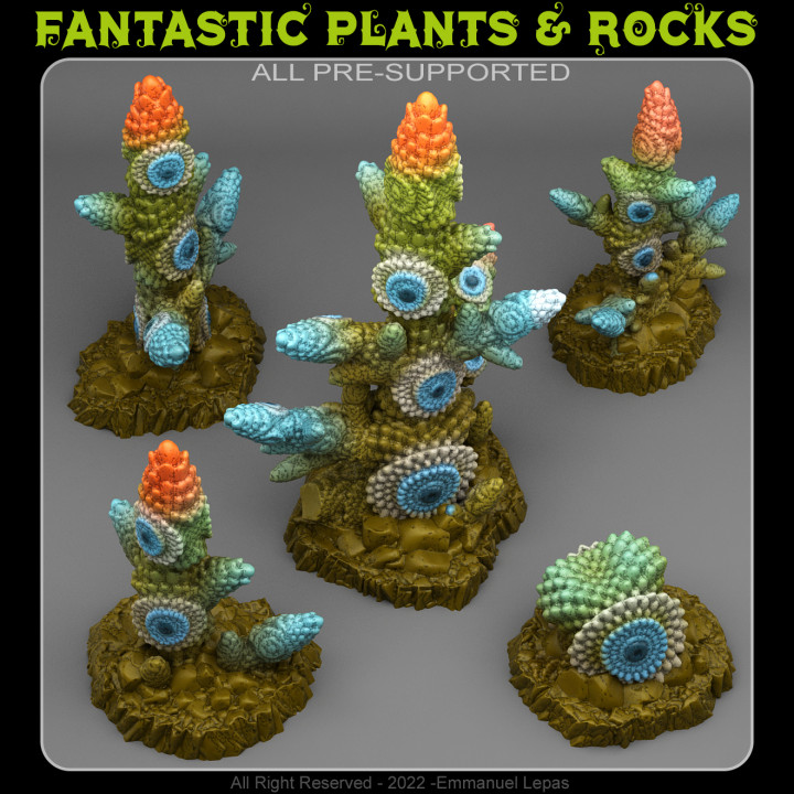 coloré bouclier cactus fantastique plantes rochers table 3D imprimable terrain fantaisie Sci Emmanuel 4k tribu 8k 3D print model - Mito3D