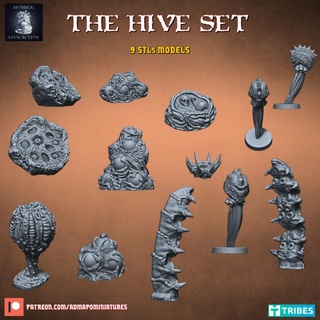 hive terrain set pre-supported admiral apocalypse Tabletop 3D Printable Terrain Fantasy Sci-Fi 40k alien warhammer worms scifi aliens insects bugs dnd tyranids eggnest insectoid genestealer spire spires meteor spores hivefleet genestealercults digestionpoll digestionpool 3d print model - Mito3D