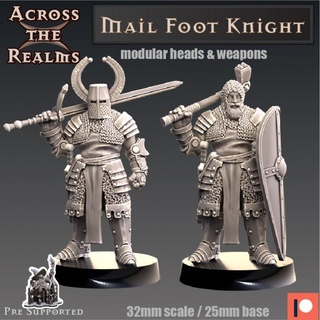 mail foot knight across realms Tabletop Characters & Creatures Fantasy Universe fighter wargaming warrior miniature tabletop paladin dnd adventurer pathfinder crusader 5e 3d print model - Mito3D