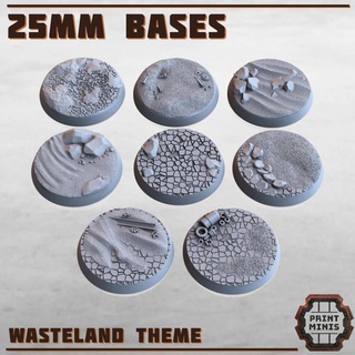 25mm wasteland bases x8 print minis Tabletop accessories desert terrain scenery grimdark 3d print model - Mito3D