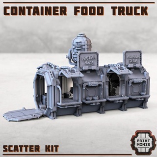 food truck - container kit print minis Tabletop 3D Printable Terrain Sci-Fi terrain sci-fi shop cook shipping dieselpunk market chef scatter stall vendor grimdark seller 3d print model - Mito3D
